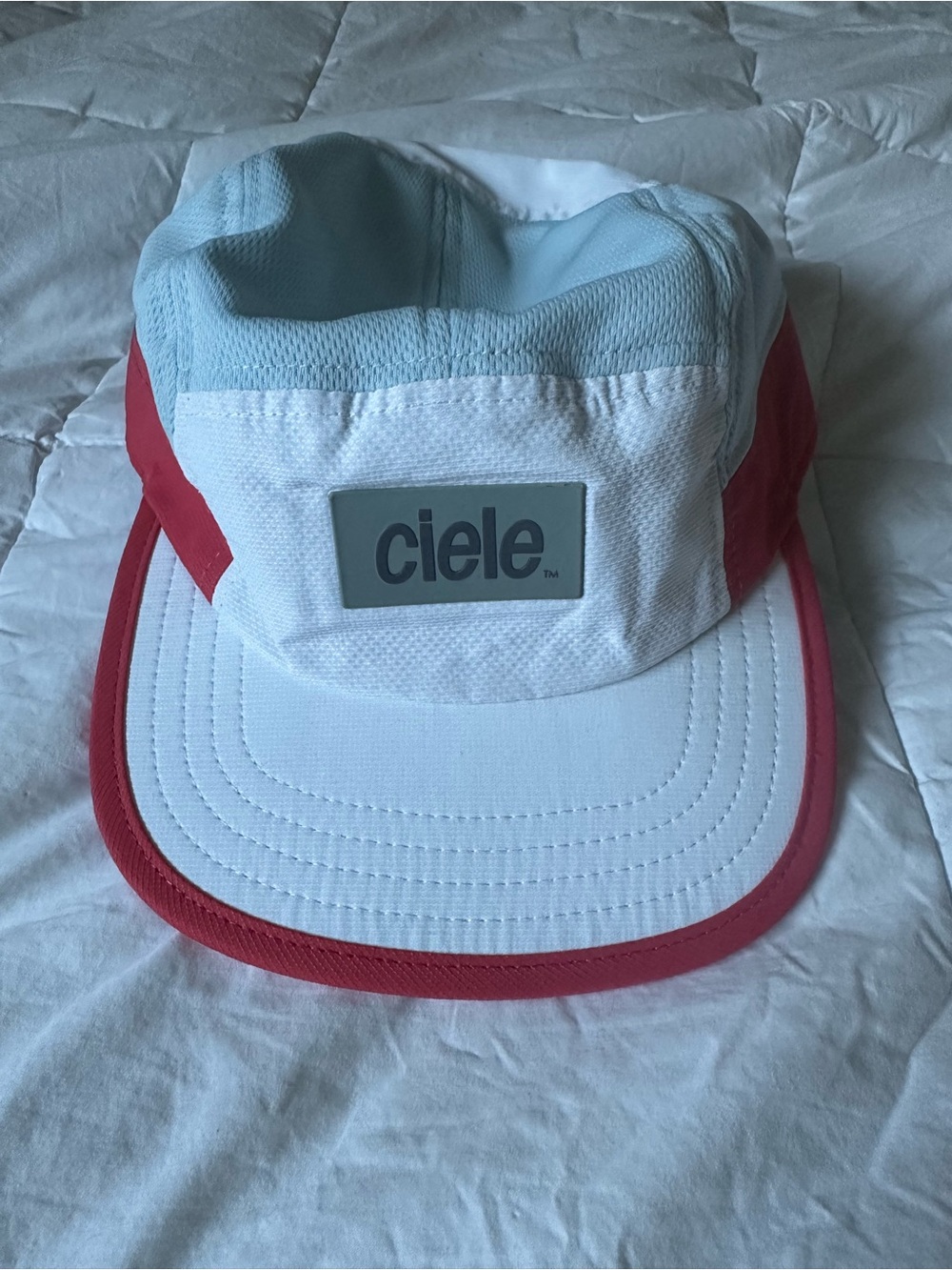 Ciele Lightweight Running Cap - White with Red & Light Blue